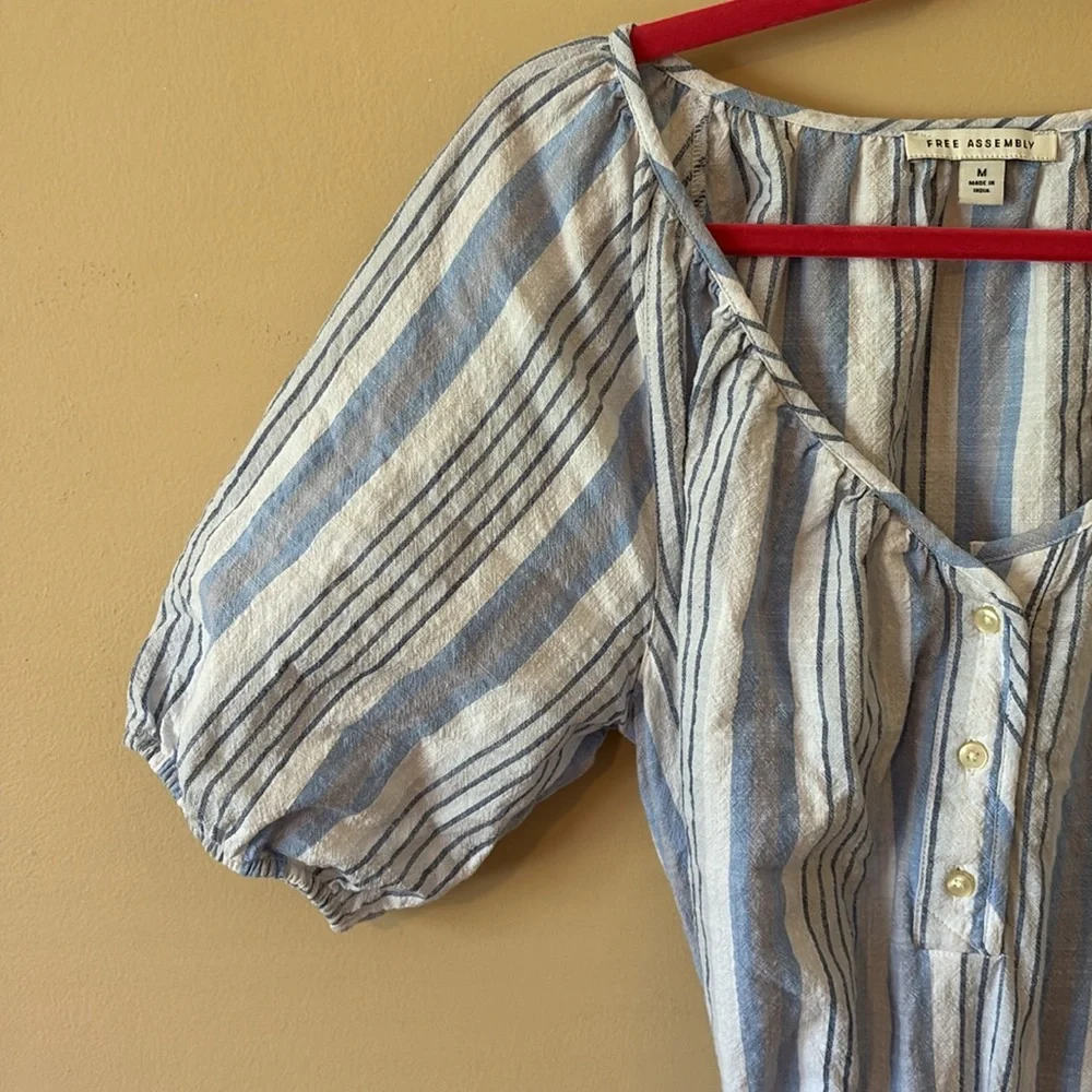 Free Assembly Blue and White Striped Dress with Belt, Size M - Picture 3 of 6